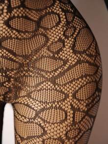 Bare Chapter 女士性感连体睡衣，黑色蛇纹图案，诱人网纱露背设计 - 黑色 - 查看 10