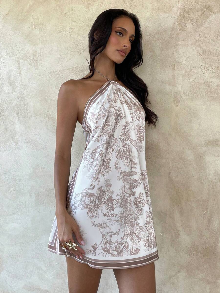 Aloruh 女士优雅提花印花金属链领迷你连衣裙 - 彩色 - 查看 1