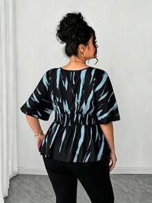 SHEIN Elenzya Áo thun nữ cỡ lớn cổ chữ V tay raglan, kiểu dáng thường ngày, phù hợp cho đi chơi, dự tiệc và đi làm. - Nhiều màu - Xem 2