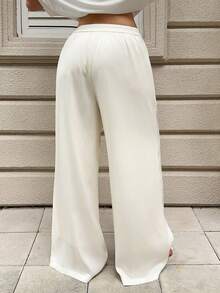 Dazy Plus Loose Fit Wide Leg Pants, Elegant Resort Wear, Apricot Color Versatile Plus Size Women Trousers, Spring/Summer - Apricot - View 7