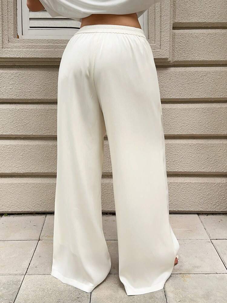 Dazy Plus Loose Fit Wide Leg Pants, Elegant Resort Wear, Apricot Color Versatile Plus Size Women Trousers, Spring/Summer