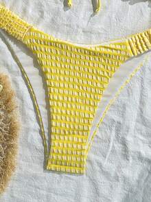 SHEIN Swim Mod Bộ bikini 2 mảnh vải dệt họa tiết, xếp ly phía trước, thắt nơ ở eo, kiểu dáng dễ thương, ngọt ngào, thời trang, năng động, thích hợp cho các bữa tiệc. - Màu vàng - Xem 6