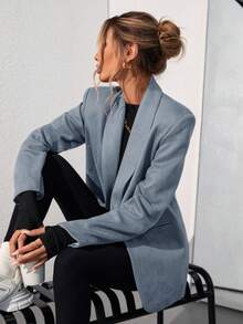 Aveloria Modichic Blazer de traje de oficina de diseño de dama de oficina de moda de unicolor - Neblina azul - Ver 3