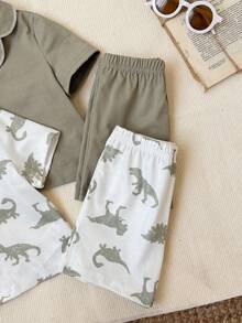 SHEIN 4pcs/Set Baby Boy Cute Cartoon Striped Rabbit Pattern Short Sleeve Knit Pajama Set, Summer Casual Homewear Set - Multicolor - View 5