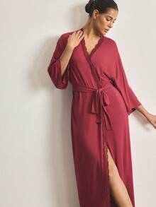 Ocili Comfortable Lace Robe For Women - Burgundy - View 8
