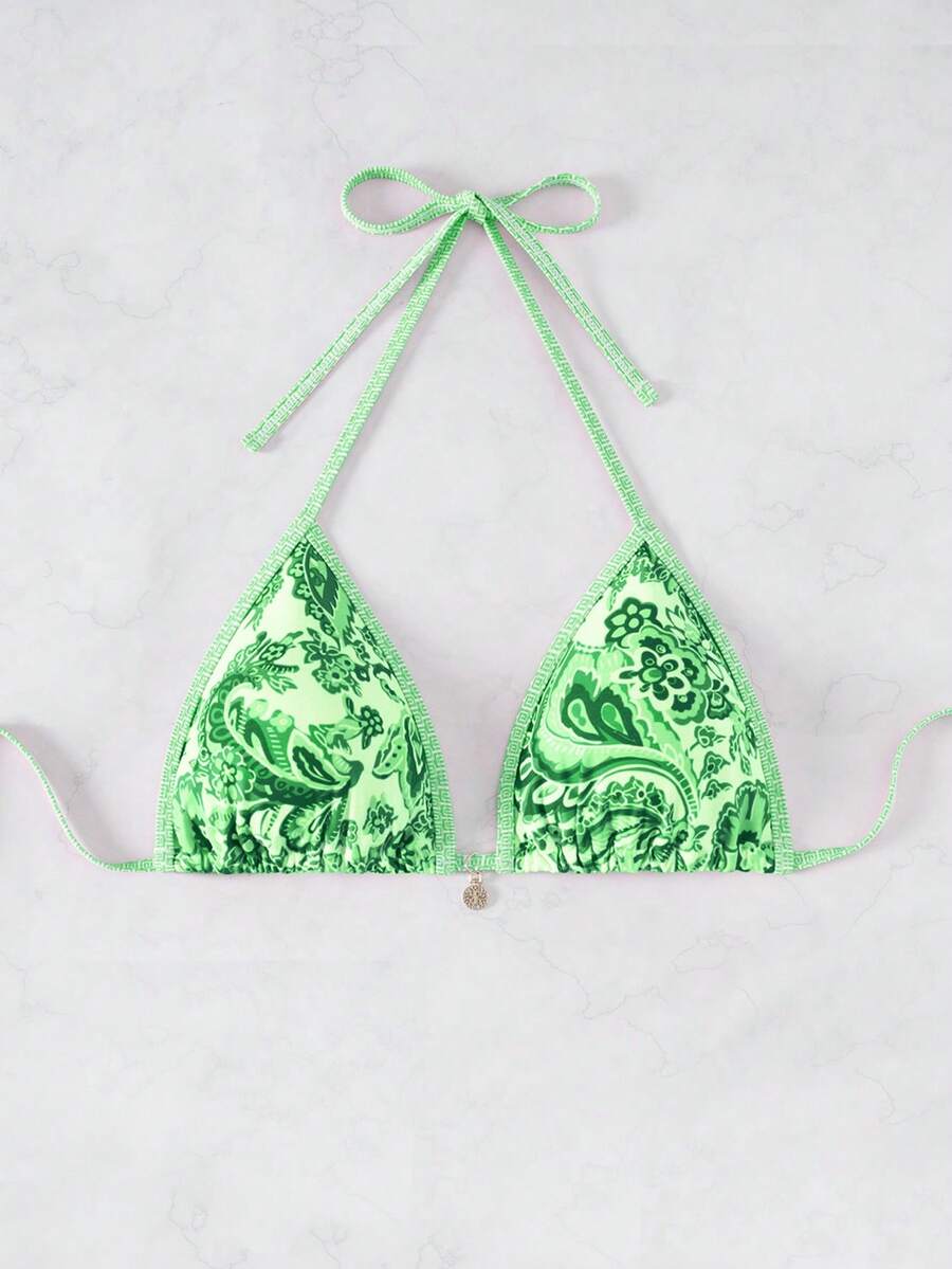 Swim Vcay Áo bikini cổ yếm họa tiết ngẫu nhiên mùa hè dành cho nữ VCAY - Màu xanh Bạc hà - Xem 1