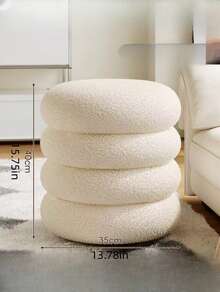 Modern Donut Ottoman Round Stool, Fleece Upholstered Vanity Stool, Soft Padded Footstool For Living Room & Bedroom - Multicolor - View 9