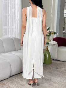 Modelyn Robe élégante pour femmes décorée de strass et ornements métalliques - Blanc - Voir 4