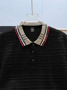 Manfinity Joysei Camisa polo formal de hombre con cuello acanalado texturizado jacquard y 3 botones - Negro - Ver 4