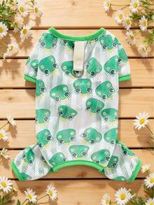 Pijamas lindos para perros y gatos pequeños y medianos - Pijamas suaves, transpirables y duraderos con diseños de dibujos animados divertidos - Mono de confort para las cuatro estaciones, ropa para mascotas para todas las temporadas, mono de mascota durable, ropa para mascotas - Verde - Ver 7
