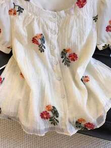 GlowEve Blusa de mujer de cuello redondo con bordado floral delicado y texturizado, nueva para el verano - Albaricoque - Ver 3