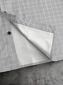 AXEPEAK Men's Loose Fit Letter & Plaid Print Short Sleeve Woven Shirt - Light Grey - View 5
