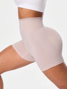 Seamluxe SHEIN Sport 女士无缝高腰塑身运动短裤，夏季 - 米色 - 查看 6