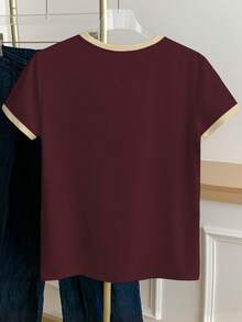 Women's Color Block Bow Print Round Neck T-Shirt - Multicolor - View 6