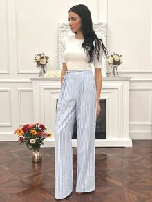 Mulvari Pantalones de mujer a rayas azules y blancas, nueva llegada de primavera - Azul - Ver 6