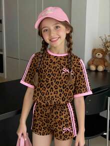Tween Girls' Digital Polka Dot Bow Decor Short Sleeve Shorts Set, Casual Comfortable Stylish Spring/Summer Outfit, Versatile Design Suitable For Outdoor, Sports, Picnic, Photography, Home, School, Holidays, Gifts,Summer Outfits,Polka Dot Top,Squishy,Summer Sets,Summer Two Piece Set - Multicolor - View 4