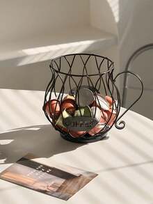 Wood And Iron Interwoven Wire Art Coffee Basket, Available In Large And Small Sizes, Perfect For Decorating Your Kitchen Coffee Corner Or Dining Table - Multicolor - View 2