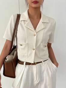 Dazy-Less Elegant Short Blouse For Wedding, Party, Banquet, Commuting, Suitable For Spring And Summer - White - View 4