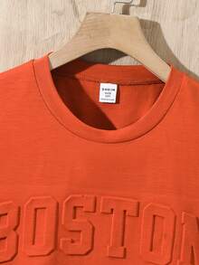 SHEIN 2pcs Kids/Tween Boys Casual Versatile Comfortable Round Neck Loose Short Sleeve Knit T-Shirt And Shorts Set - Brown - View 4