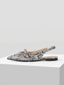 Mnmlis Zapatos planos de mujer con diseño de patrón de serpiente, hebilla de metal, cómodos y de suela blanda para uso diario - Negro - Ver 2