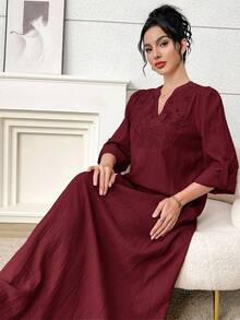 Al Najma Đầm nữ cổ chữ V kiểu Ả Rập, thích hợp cho tiệc tùng và du lịch. - Màu Đỏ Sâu - Xem 4