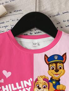 SHEIN | PAW Patrol 可爱时尚圆领短袖T恤，适合年轻女孩 - 白色 - 查看 4