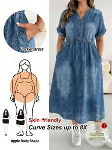 Firerie Đầm denim cỡ lớn dành cho nữ, đầm rộng, đầm ngắn tay mùa hè, quần áo thoải mái cỡ lớn, đầm in họa tiết, đầm đi nghỉ mát, đầm thường ngày cho nữ, đầm đi học, đầm đi nhà thờ, đầm thường ngày cho nữ, đồng phục giáo viên, đầm phồng cỡ lớn, quần áo mùa thu cho nữ, đầm công sở, đầm đi chơi, đầm thường ngày. - Màu xanh lam - Xem 1