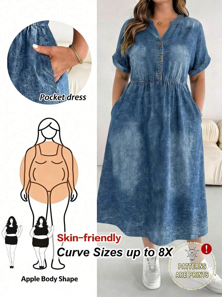 Firerie Đầm denim cỡ lớn dành cho nữ, đầm rộng, đầm ngắn tay mùa hè, quần áo thoải mái cỡ lớn, đầm in họa tiết, đầm đi nghỉ mát, đầm thường ngày cho nữ, đầm đi học, đầm đi nhà thờ, đầm thường ngày cho nữ, đồng phục giáo viên, đầm phồng cỡ lớn, quần áo mùa thu cho nữ, đầm công sở, đầm đi chơi, đầm thường ngày. - Màu xanh lam - Xem 1