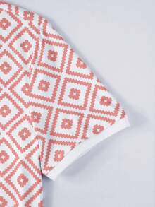 Manfinity Homme Polo a maniche corte da uomo con stampa geometrica e design con chiusura lampo - Rosa - Visualizzare 4