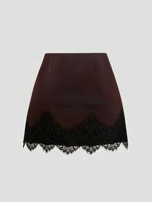 Sweetra Đầm mini dáng ôm eo thanh lịch màu nâu satin phối ren dành cho nữ cỡ lớn, mềm mại và thoải mái, thích hợp mặc hàng ngày, hẹn hò, gợi cảm, đa năng, mát mẻ cho mùa hè. - màu nâu - Xem 8