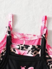 SHEIN Bộ 3 áo liền quần cho bé gái sơ sinh, màu trắng, hồng, họa tiết hoa sọc nhiều màu sắc, không tay, thoải mái và giản dị cho mùa hè mặc hàng ngày. - Nhiều màu - Xem 6