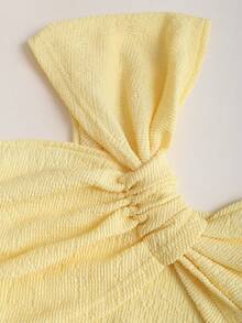 Sweetra Women's Ruched One-Shoulder Cropped Top And Mini Skirt 2 Pieces Set - Pale Yellow - View 6