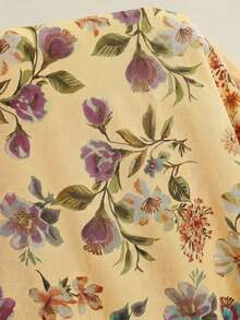 EMERY ROSE Plus Size Elegant Floral Print V-Neck Ruffle Trim Blouse, Summer - Light Yellow - View 6