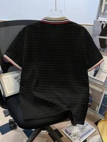 Manfinity Joysei Camisa polo formal de hombre con cuello acanalado texturizado jacquard y 3 botones - Negro - Ver 2