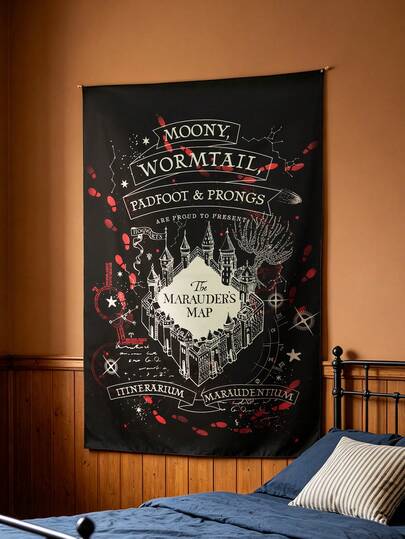 HARRY POTTER X SHEIN 1 pieza Tapiz con estampado de perro, accesorios de gancho gratis, tapiz para fiesta de vacaciones, decoración de pared, lavable a máquina