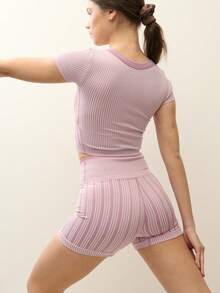 Nöista Part Of A Set, Activewear Top In Rib Structure And Removable Pads In Pink Color, Seamless. Activewear, Yoga, Gym, Workout, Barre, Pilates, Fitness. - Purple - View 2