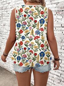 SHEIN VCAY Áo hai dây và áo tank top cỡ lớn, kiểu dáng thường ngày, in họa tiết hoa, thích hợp cho mùa hè. - Nhiều màu - Xem 3