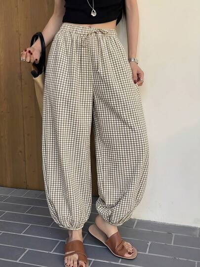 SHEIN Pantaloni da donna, primavera, estate, lunghezza lunga, vestibilità morbida, vita naturale, forma a palloncino