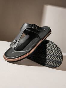 SHUZIA Men's Fashionable Casual Comfy Adjustable Strappy Thong Slide Sandals - Black - View 2