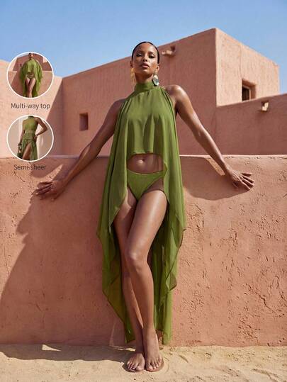 Zivah New Women's Vacation Casual Beach Pool Party Semi-Sheer Chiffon Kimono Cover Up