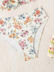 Swim Vcay Women's Summer Vacation Beach Casual Halter Floral Print Top And High Waist Floral Print Bikini Bottoms 2-Piece Swimwear - Multicolor - View 4