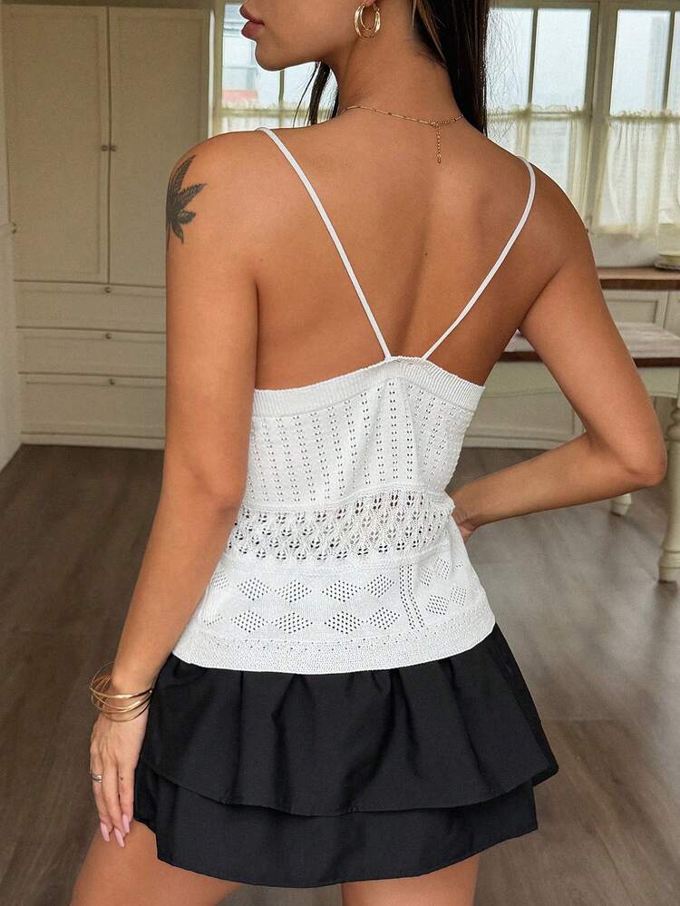 Solid Color Hollow Out Camisole Casual Vacation Summer Tank Top Vest For Women