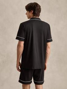 EverLounge Conjunto de pijama / pijama para hombres con ribete de contraste - Negro - Ver 2