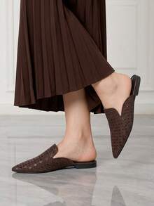 Sleekvia Women's Casual Versatile Commuter Hollow Embroidered Pointed Shoes - Coffee Brown 2 - View 10