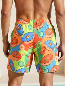 Surfspeed Summer Men's Colorful Donut Print Beach Shorts Holiday / Vacation / Beach / Hawaii / Tropical / Swim /  Bathing - Green - View 2
