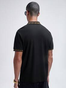 NobleFwd Áo thun polo cổ tròn in họa tiết hình học màu sắc cho nam Old Money Work, dành cho chồng và bố - màu đen - Xem 2
