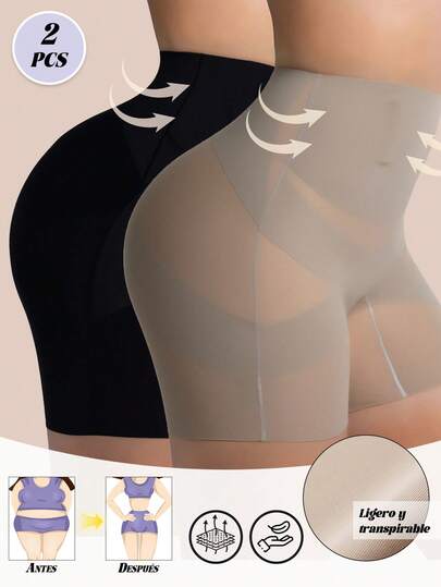 Paquete de 2 Pantalones Moldeadores de Cintura Alta para Mujer, Shorts de Control de Abdomen y Levantamiento de Glúteos, Ropa Interior Transpirable y Sin Costuras