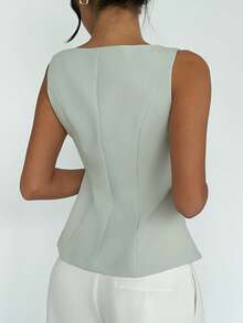 DAZY Women's Sleeveless Solid Color Fitted Waist Elegant Formal Summer Top Vest Business Casual Woman - Green - View 2