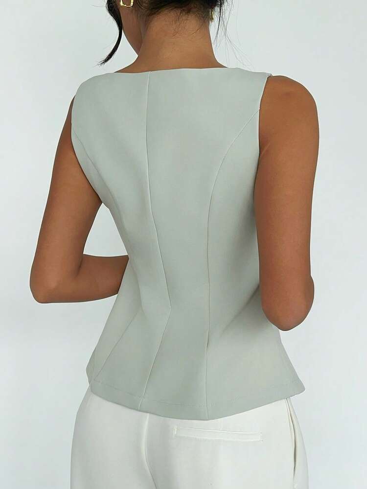 Women's Sleeveless Solid Color Fitted Waist Elegant Formal Summer Top Vest