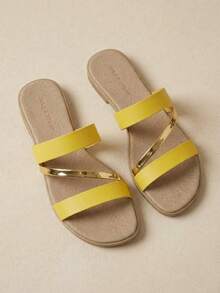 Flat Sandal In Gold, Rose And Silver Gold - 黃色 - 查看 3